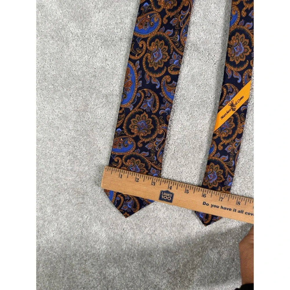 Marchesi di Como Tie Mens 100% Silk Made in Italy Blue Brown Paisley Necktie